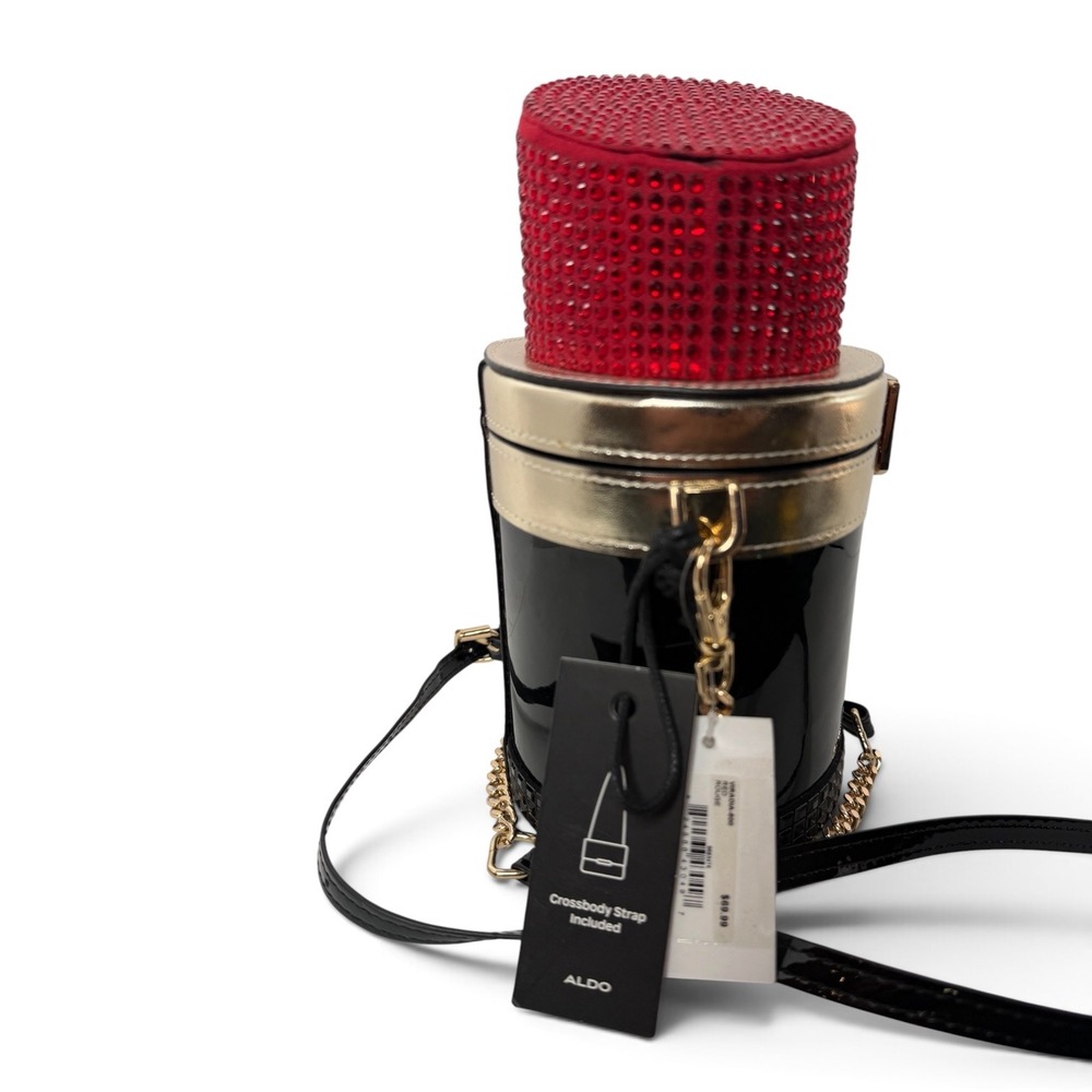 Aldo Viradia Lipstick Novelty Crossbody Bag Red Rhinestone Black Gold NWT - Picture 3 of 12